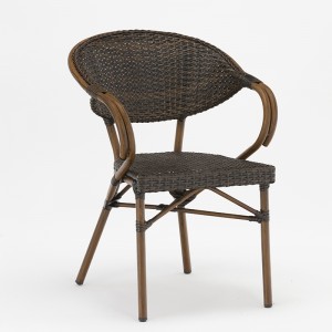 알루미늄 등나무 평방 테이블 가구 모방 대나무 곡물 및 강화 유리 세트