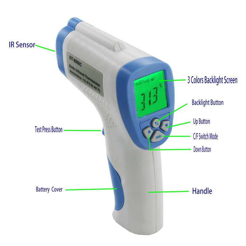 적외선 온도계는 어린이와 성인을 위해 32 ℃에서 43 ℃까지 측정 할 수 있습니다.