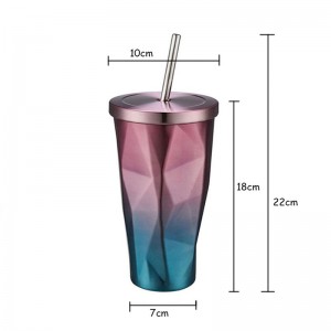 16oz 여행용 머그잔 | 스테인레스 스틸 컵 플라스크 절연 컵 커피 아이스 머그잔 빨대 마시는 차 차 컵