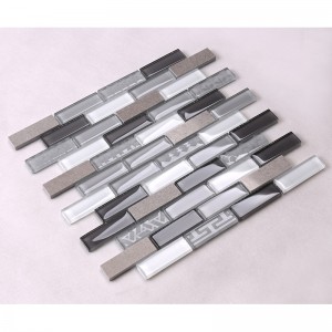 현대 디자인 회색 스트립 유리 믹스 대리석과 돌 모자이크 장식 벽 타일 스플래시 뒤로