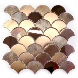 아름다운 물고기 규모 황동 상감 타일 골동품 청동 거울 구리 모자이크