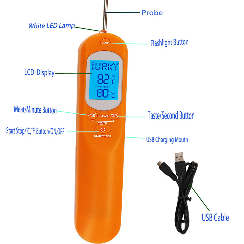 2019 디지털 온도계의 일부 부품으로 시계 및 타이머가 내장 된 모든 종류의 육류 온도계 측정