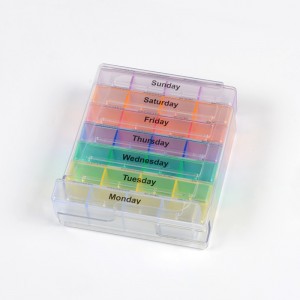 무지개 색깔 7 일 1 주 1 세트 타워 서랍 형 타원형 알약 상자