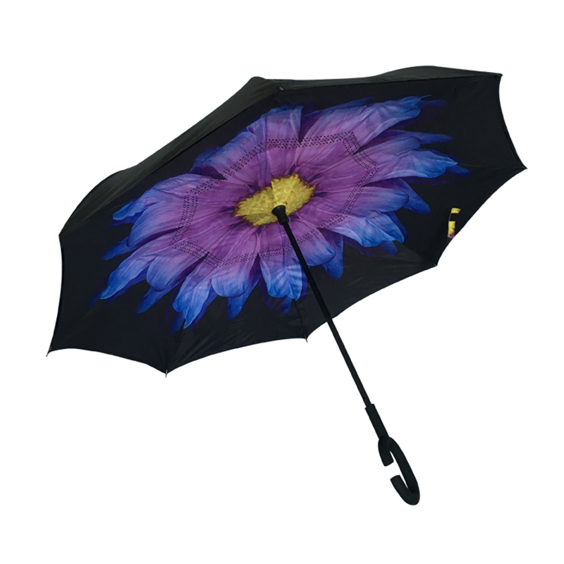 인기있는 마케팅 및 홍보 자료 더블 레이어 패브릭 스트레이트 우산 C 모양의 핸들