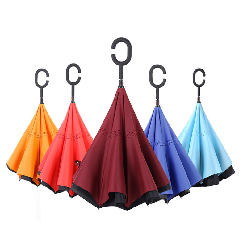 인기있는 마케팅 및 홍보 자료 더블 레이어 패브릭 스트레이트 우산 C 모양의 핸들