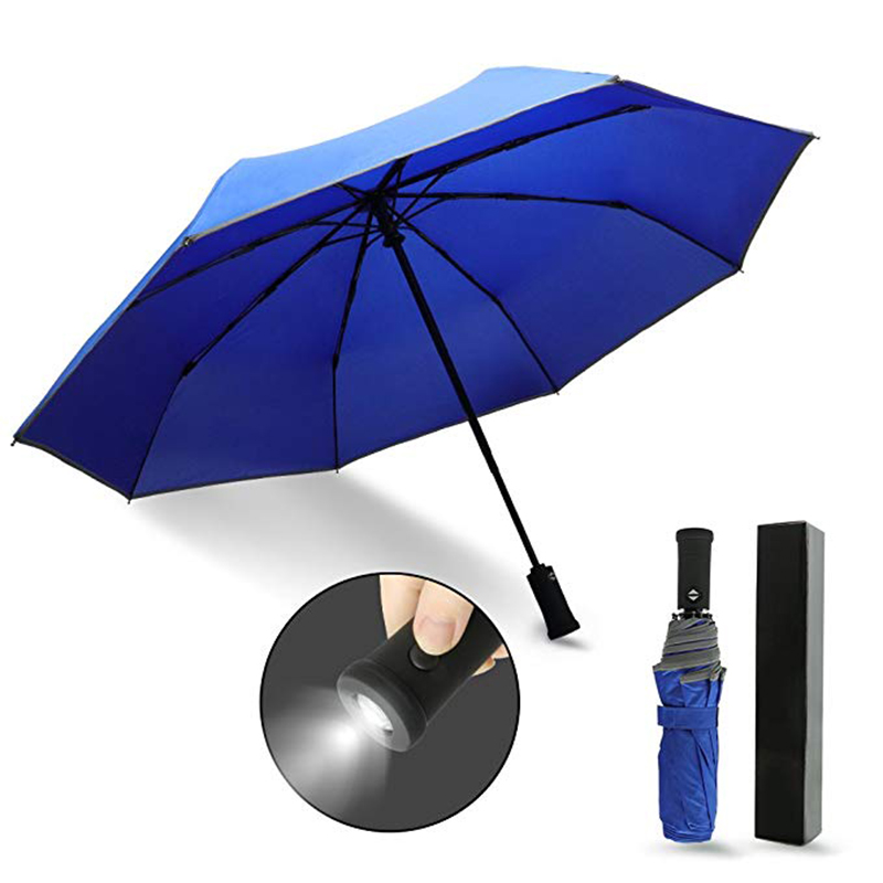 토치 손잡이가있는 자동 개방 및 자동 폐쇄 기술 발명의 우산 3 접는