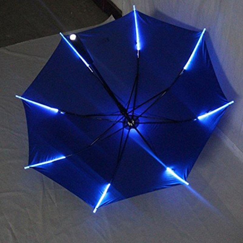 직선 우산 LED 가위 및 플라스틱 손잡이와 LED 샤프트 토치 우산