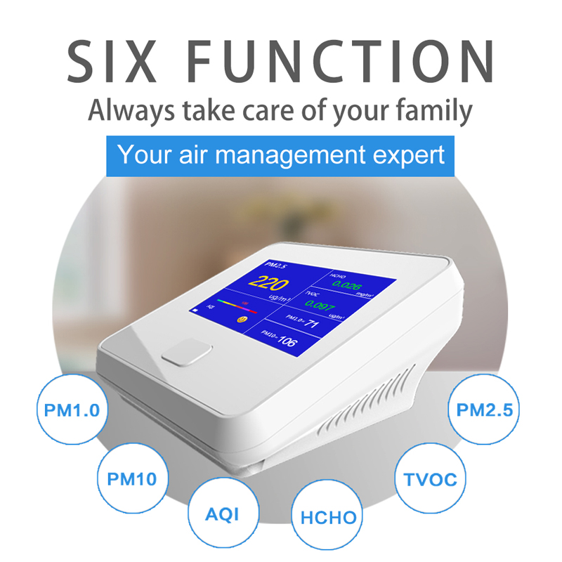 대기 질 모니터 실내 옥외 디지털 방식으로 PM2.5 가스 분석기 TVOC HCHO AQI PM10 검사자 재충전 전지를 가진 공기 해석자