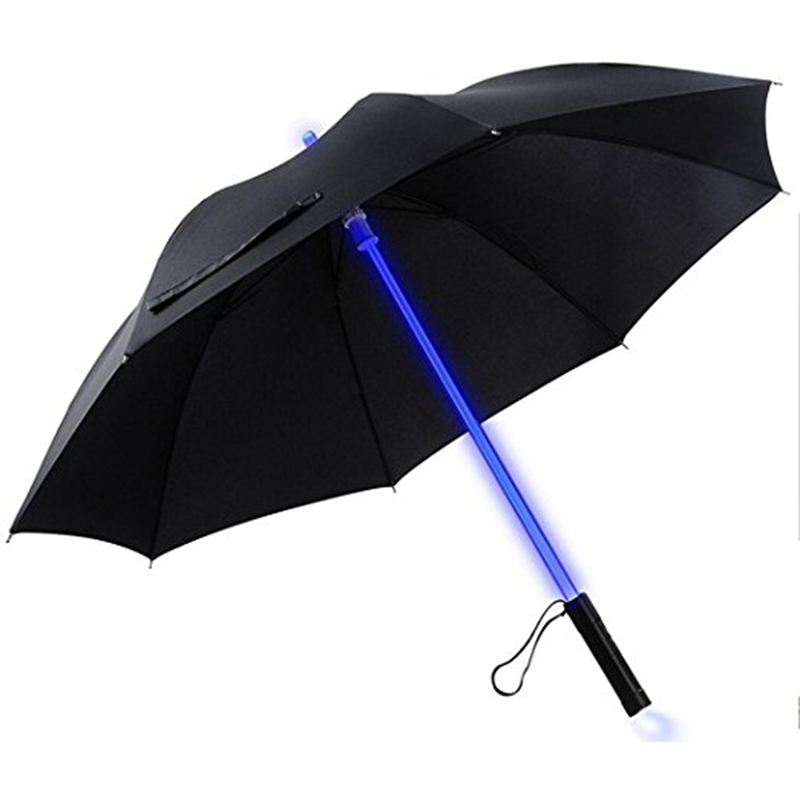 중국 프로 모션 로고 인쇄 색상 LED 조명 스트레이트 주도 우산 변경