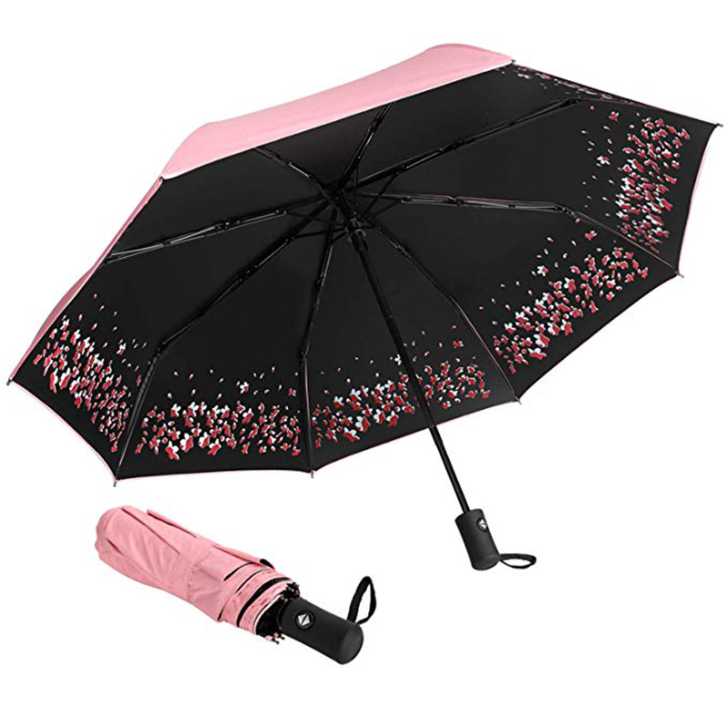 블랙 코팅 자외선 차단 3 배 우산 꽃 디자인 사용자 지정 인쇄 우산