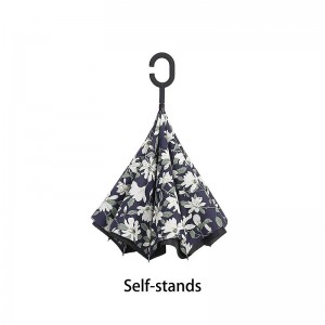 비 우산 windproof 꽃 인쇄 디자인 역방향 우산 striaght