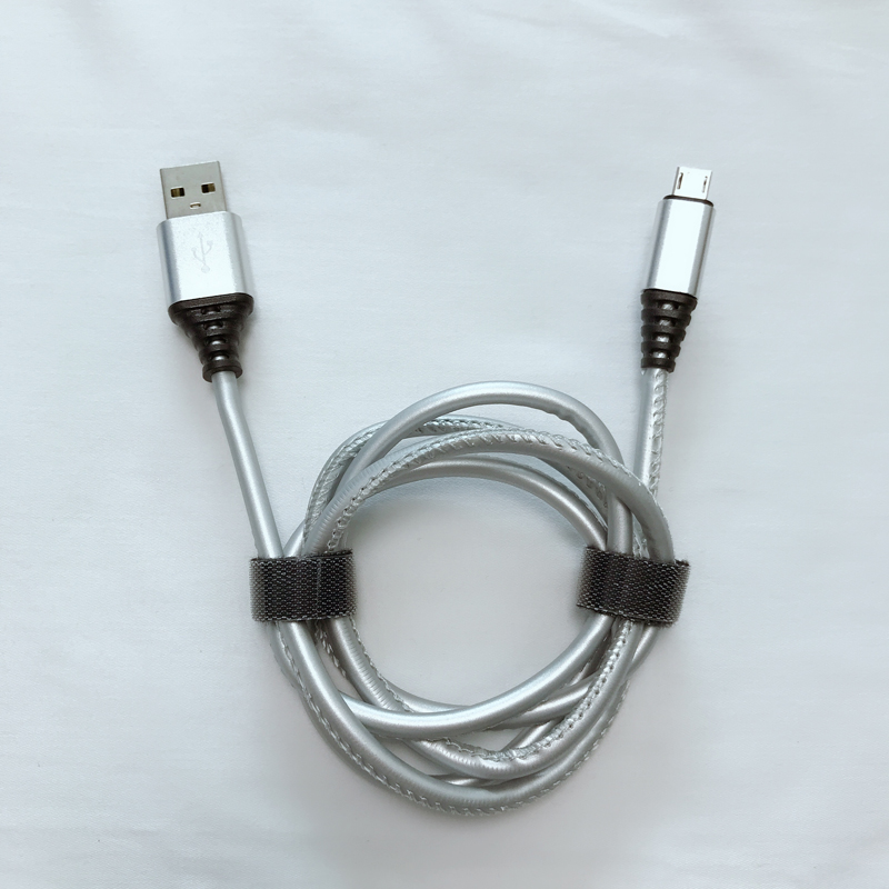 PU 가죽 마이크로 USB, 유형 C, iPhone 번개 위탁 및 동기화를위한 빠른 위탁 둥근 USB 케이블