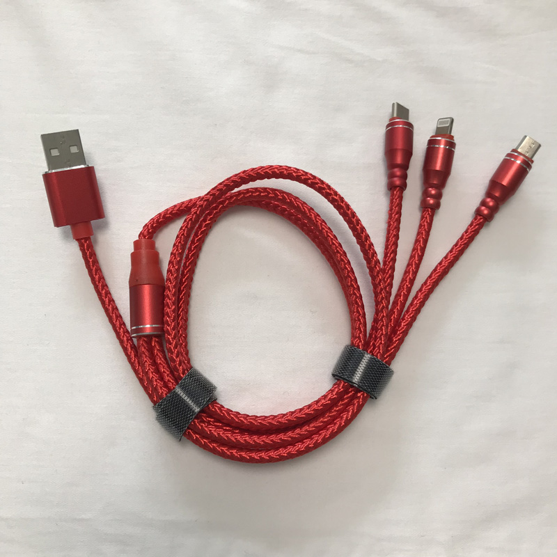 3 IN 1 꼰 케이블 충전 중 알루미늄 하우징 USB 2.0 마이크로에서 번개 유형 C 마이크로 USB 데이터 케이블