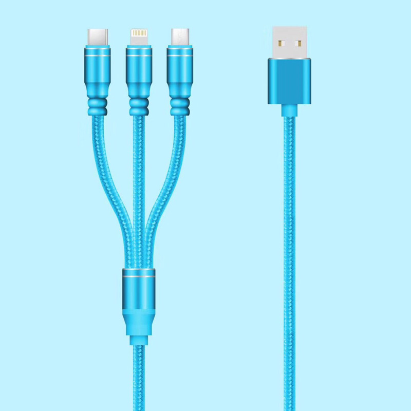 3 IN 1 꼰 케이블 충전 중 알루미늄 하우징 USB 2.0 마이크로에서 번개 유형 C 마이크로 USB 데이터 케이블