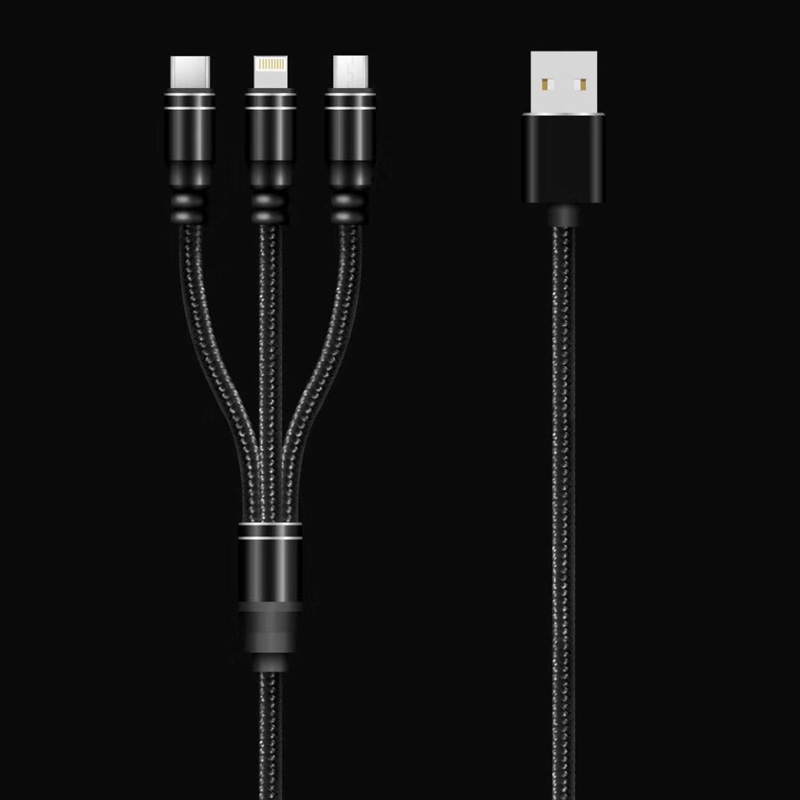 3 IN 1 꼰 케이블 충전 중 알루미늄 하우징 USB 2.0 마이크로에서 번개 유형 C 마이크로 USB 데이터 케이블