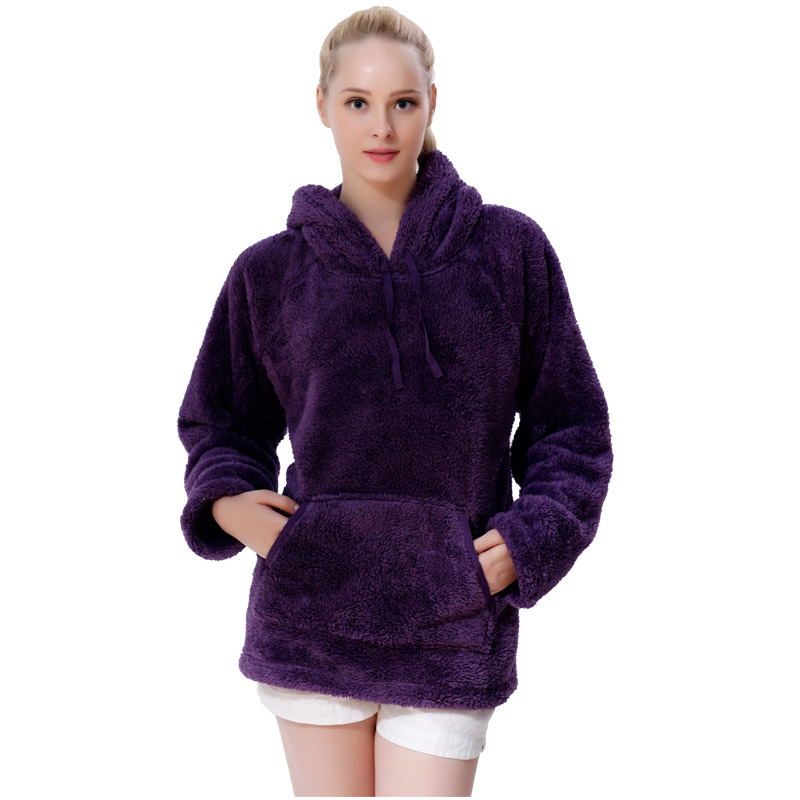 여성 Snuggle Fleece Purple Hooded Pocket Sweatshirt