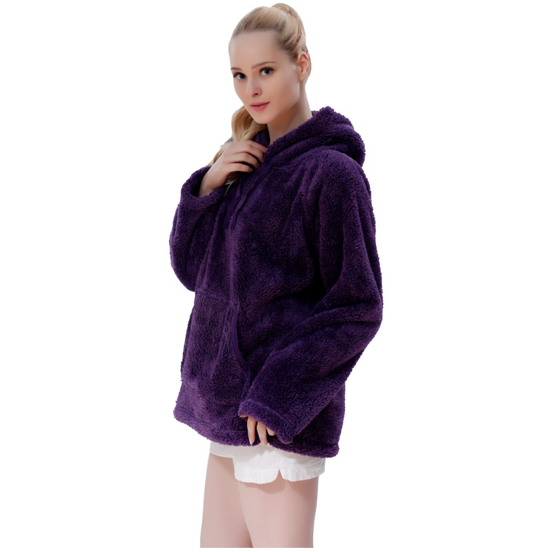 여성 Snuggle Fleece Purple Hooded Pocket Sweatshirt