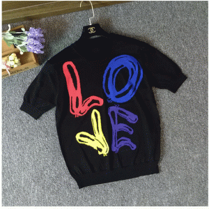 2018 사용자 정의 자 카드 LOVE 글꼴 짧은 소매 여름 풀 오버 스웨터