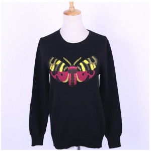 사용자 지정 봉제 나비 패치 여성용 모직 니트 스웨터 점퍼