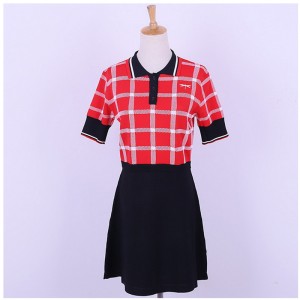 사용자 정의 디자인 반팔 티셔츠 칼라 명암 색상 Plaids 사무실 신사 니트 스웨터 드레스