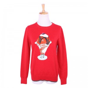 사용자 정의 디자인 아이스크림 자카드 100 % 코 튼 여성 풀오버 스웨터