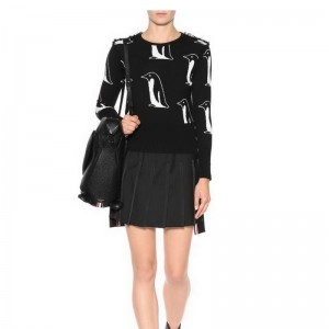 숙녀 모직 펭귄 패턴 술 프린지 스웨터