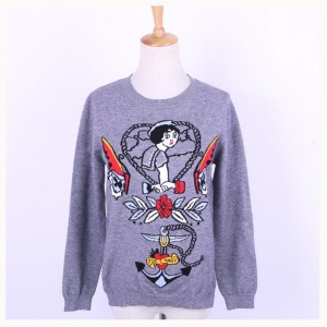 2018 봄 가을 여성용 브로케이드 자카드 니트 풀오버 스웨터