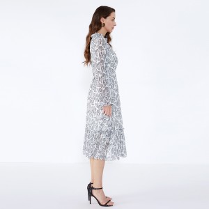 OEM Frock 디자인 긴 소매 맥시 동물 프린트 플러스 사이즈 의류 여성용