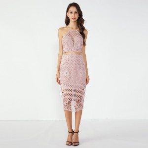 핑크 꽉 이미지 섹시 파티 여왕 두 조각 세트 드레스