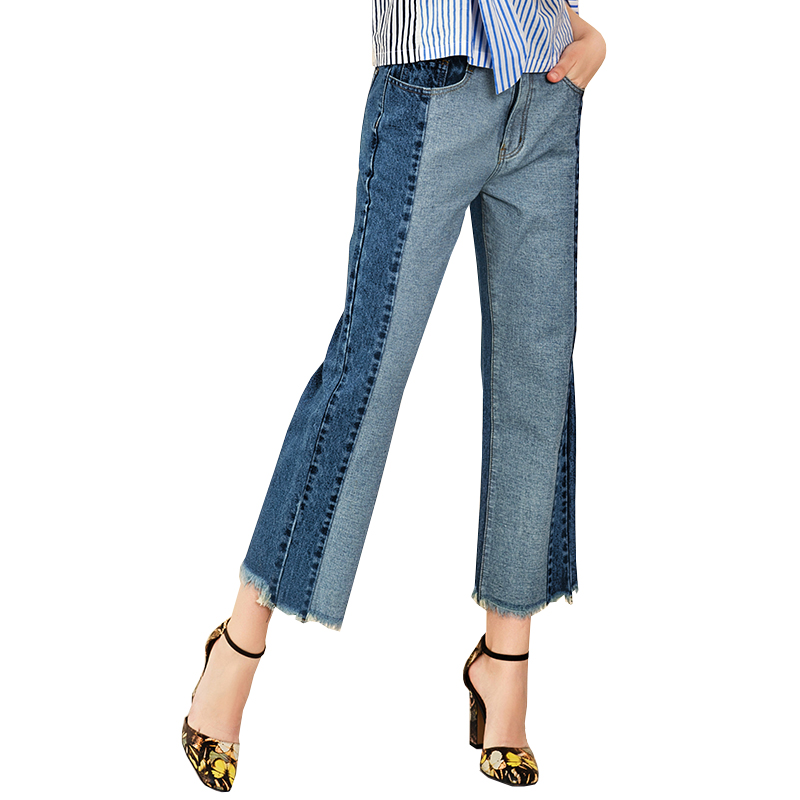 2019 새로운 도착 패션 거친 Selvedge 밑단 연결 Blue Denim Pants Jeans Women