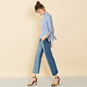2019 새로운 도착 패션 거친 Selvedge 밑단 연결 Blue Denim Pants Jeans Women