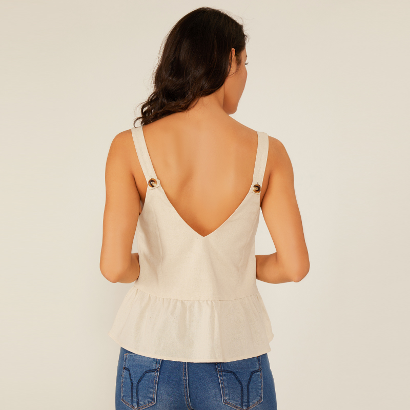 여름 Devep V 걸스 섹시 민소매 탑 패션 디자인 흰색 민소매 셔츠 레이디 블라우스