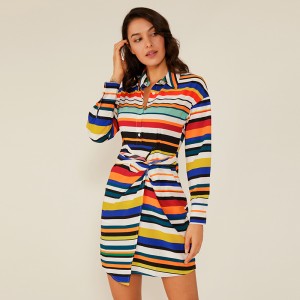 Oem 의류 새로운 믹스 컬러 긴 소매 캐주얼 Boho 드레스 패션 여름 드레스 여성