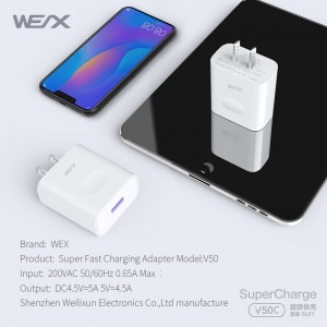 WEX-V50C 22.5W HUAWEI 초고속 충전 전원 어댑터, 벽 충전기, 여행용 충전기와 5A 케이블