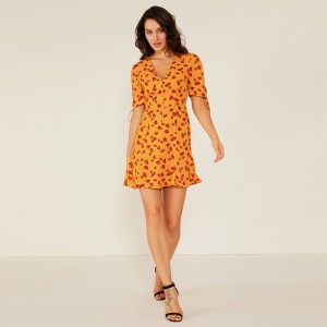 전문 공장 Oem 여성 여름 캐주얼 스윙 꽃 프린트 드레스