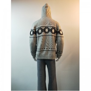 그레이 인쇄 후드 스웨터 코트 RLMS0066F