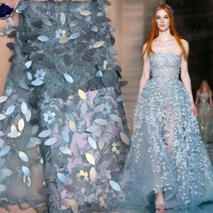 싸구려 스팽글과 아시아 의류 웨딩 드레스 패브릭을위한 파란색 된 패브릭