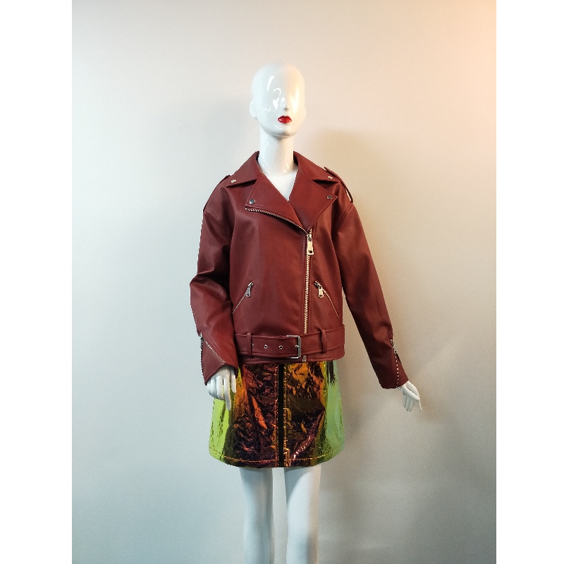 BURGUNDY PU BIKER JACKET RLWPJ0025N