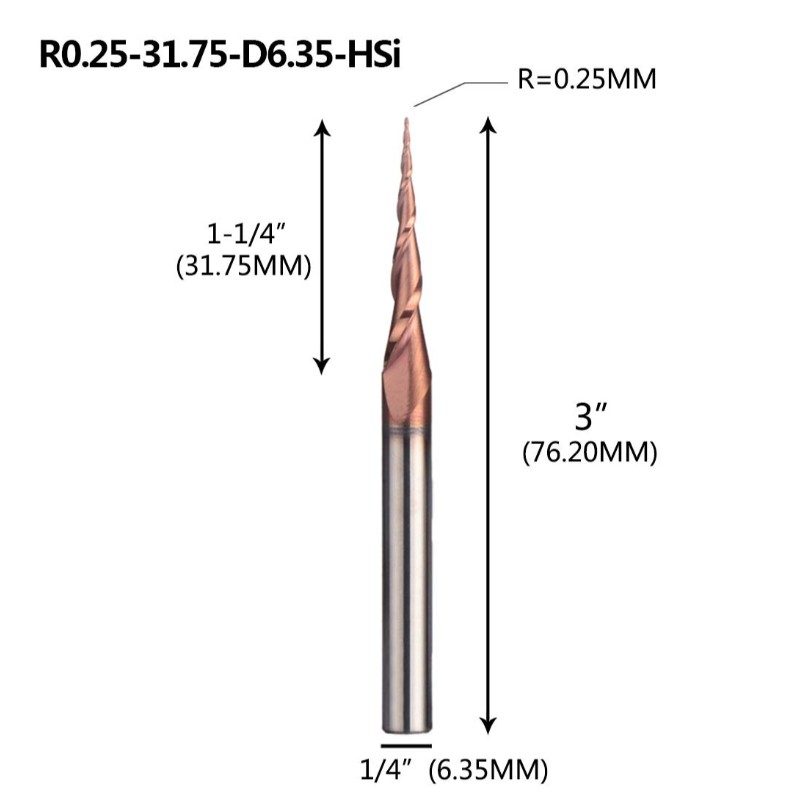 테이퍼 볼 Nose End Mill 1/4 