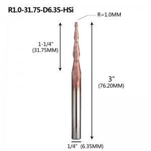 테이퍼 볼 라디오 엔드 밀 1/4 \