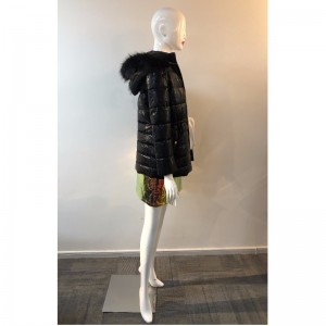 블랙 RLWPC00의 레이디스 샤이니 퍼퍼 코트