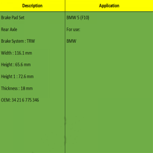 브레이크 패드 (OE : 34 21 6 775346)