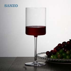 SANZO 검은 줄기 와인 글라스 수제 무연 크리스탈 안경 두꺼운 소박한