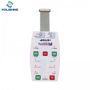 LED 및 엠보싱 버튼이있는 멤브레인 스위치, 광택 표면 솔루션