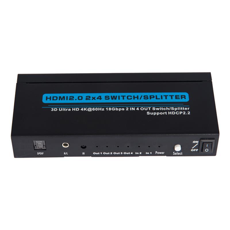 V2.0 HDMI 2x4 스위치 / 스플리터 지원 3D Ultra HD 4Kx2K @ 60Hz HDCP2.2