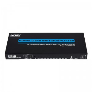 V2.0 HDMI 2x8 스위치 \/ 스플리터 지원 3D Ultra HD 4Kx2K @ 60Hz HDCP2.2