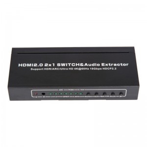 V2.0 HDMI 2x1 스위처 및 오디오 추출기 지원 ARC 울트라 HD 4Kx2K @ 60Hz HDCP2.2 18Gbps