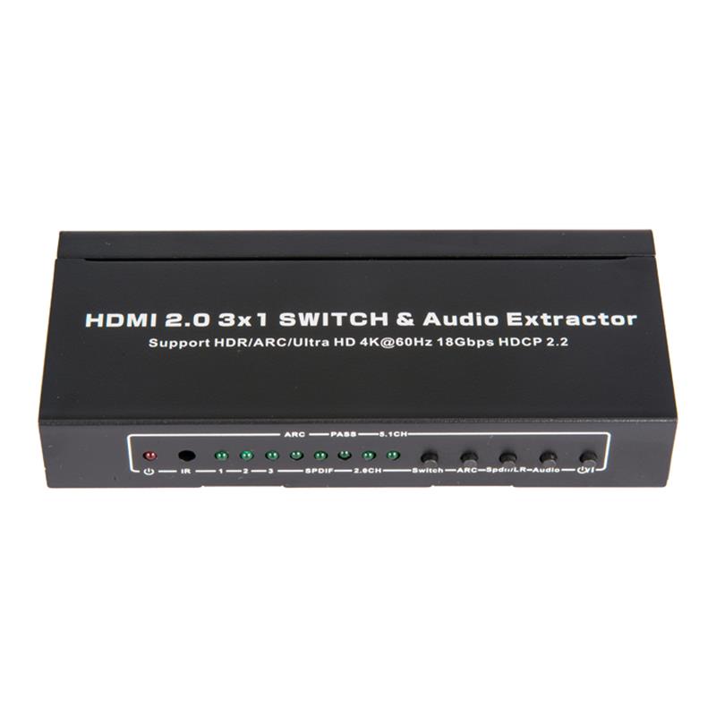 V2.0 HDMI 3x1 스위처 및 오디오 추출기 지원 ARC 울트라 HD 4Kx2K @ 60Hz HDCP2.2 18Gbps