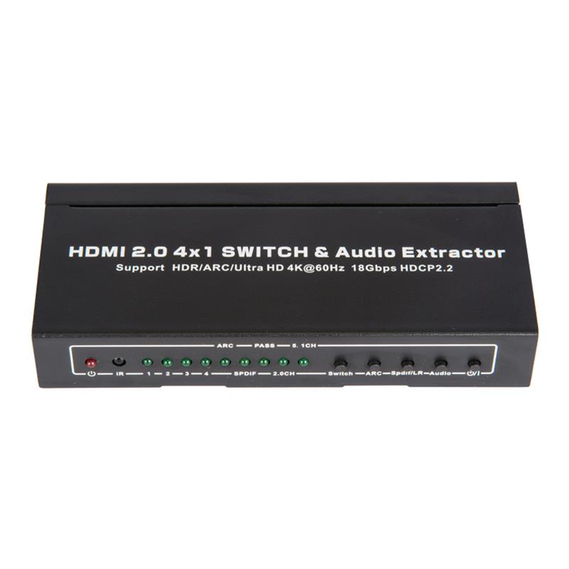 V2.0 HDMI 4x1 스위처 및 오디오 추출기 지원 ARC 울트라 HD 4Kx2K @ 60Hz HDCP2.2 18Gbps