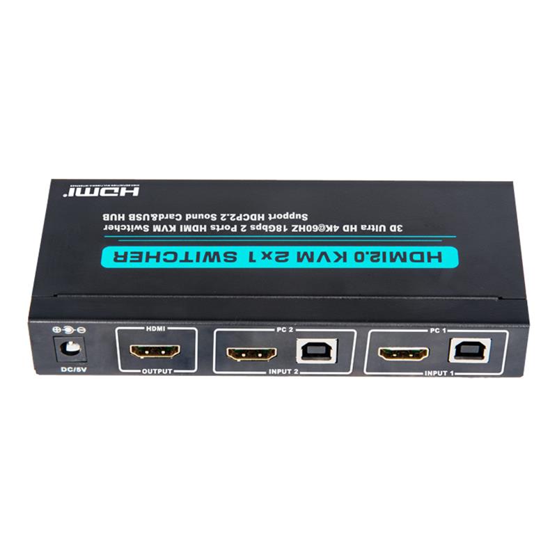 V2.0 HDMI KVM 2x1 스위치 지원 Ultra HD 4Kx2K @ 60Hz HDCP2.2 18Gbps 사운드 카드 및 USB 허브